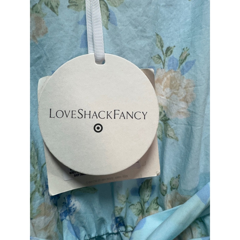 LoveShackFancy Blue‎ Floral Puff Sleeve Midi Dress Size 2 Tiered Hem for Target - Picture 10 of 12